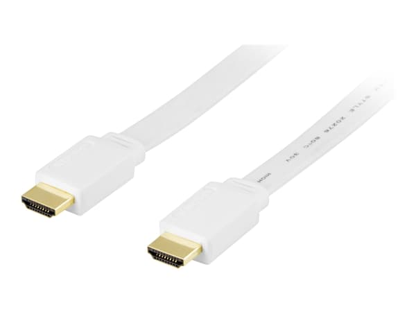 DELTACO HDMI-1050H - HDMI-kabel med Ethernet - HDMI hann til HDMI hann - 5 m - hvit - flat