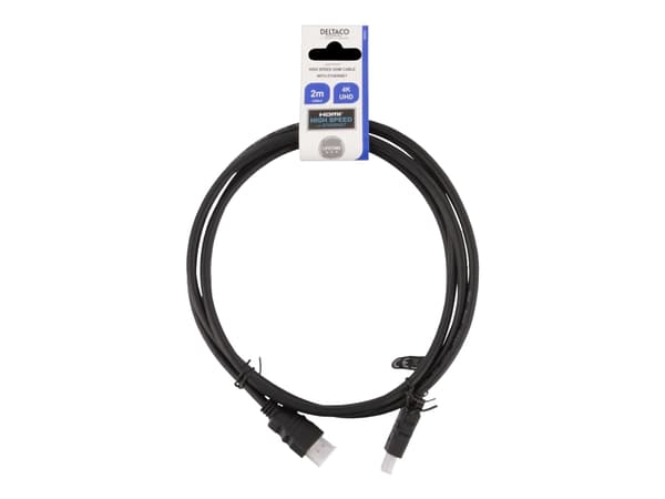DELTACO HDMI-920 - High Speed - HDMI-kabel med Ethernet - HDMI hann til HDMI hann - 2 m - svart