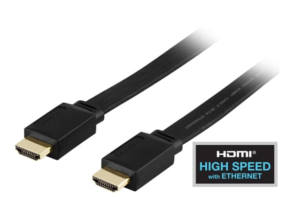 DELTACO HDMI-1020F - HDMI-kabel med Ethernet - HDMI hane till HDMI hane - 2 m - svart - platt