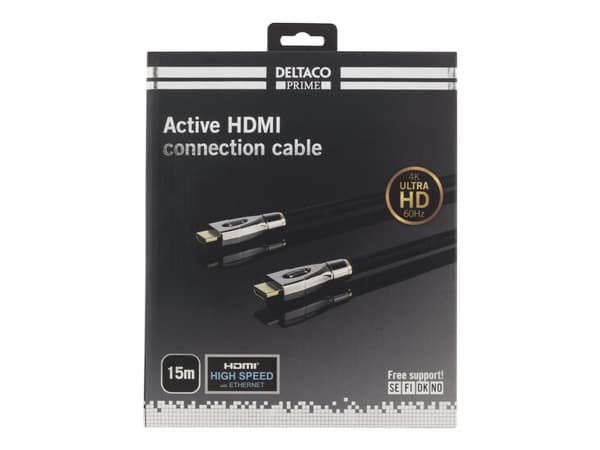 DELTACO Prime HDMI-4150 - HDMI-kabel med Ethernet - HDMI hane till HDMI hane - 15 m - svart - stöd för 4K, aktiv