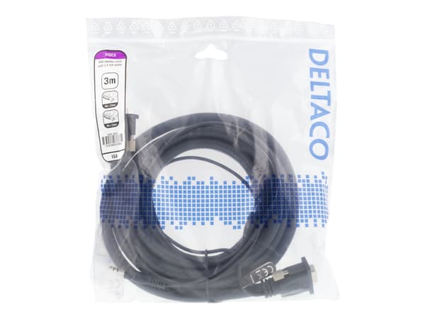 DELTACO RGB-903 - VGA / lyd-kabel - HD-15 (VGA), ministereojakk (hann) til HD-15 (VGA), ministereojakk (hann) - 3 m - tommelskruer - svart