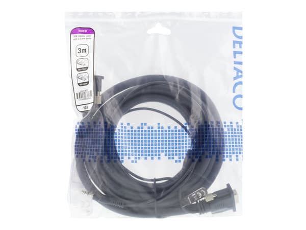 DELTACO RGB-903 - VGA / lyd-kabel - HD-15 (VGA), ministereojakk (hann) til HD-15 (VGA), ministereojakk (hann) - 3 m - tommelskruer - svart
