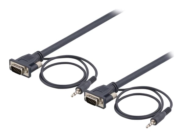 DELTACO RGB-903 - VGA / lyd-kabel - HD-15 (VGA), ministereojakk (hann) til HD-15 (VGA), ministereojakk (hann) - 3 m - tommelskruer - svart