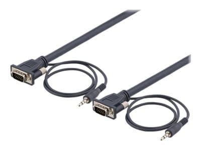 DELTACO RGB-903 - VGA / lyd-kabel - HD-15 (VGA), ministereojakk (hann) til HD-15 (VGA), ministereojakk (hann) - 3 m - tommelskruer - svart