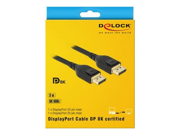 Delock - DisplayPort-kabel - DisplayPort (hann) til DisplayPort (hann) - DisplayPort 1.4 - 3 m - 8K-støtte - svart