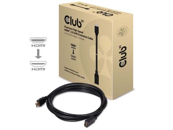 CLUB3D High Speed HDMI™ 2.0 4K60Hz Extension Cable 3m/ 9.8ft Male/Female