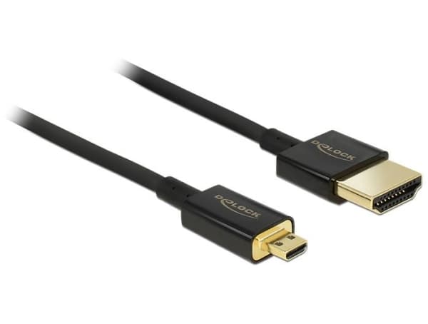 Delock Slim Premium - HDMI-kabel med Ethernet - 19 pin micro HDMI Type D hann til HDMI hann - 1 m - trippel beskyttelse - svart - 4K-støtte