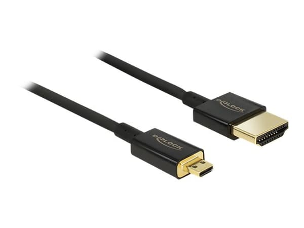 Delock Slim Premium - HDMI-kabel med Ethernet - 19 pin micro HDMI Type D hann til HDMI hann - 1 m - trippel beskyttelse - svart - 4K-støtte