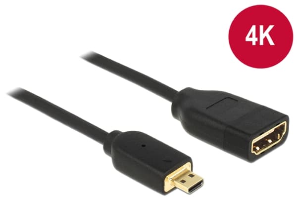 Delock - HDMI-adapter - HDMI hunn til 19 pin micro HDMI Type D hann - 20 cm - trippel beskyttelse - svart - 4K-støtte