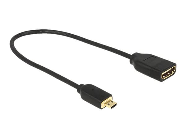 Delock - HDMI-adapter - HDMI hunn til 19 pin micro HDMI Type D hann - 20 cm - trippel beskyttelse - svart - 4K-støtte