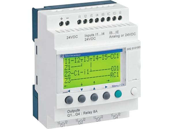 Zelio Logic SR2 Kompakti älykäs rele / ohjelmoitava ohjain 12 I/O:ta, 24 V DC, LCD-näytöllä varustettuna