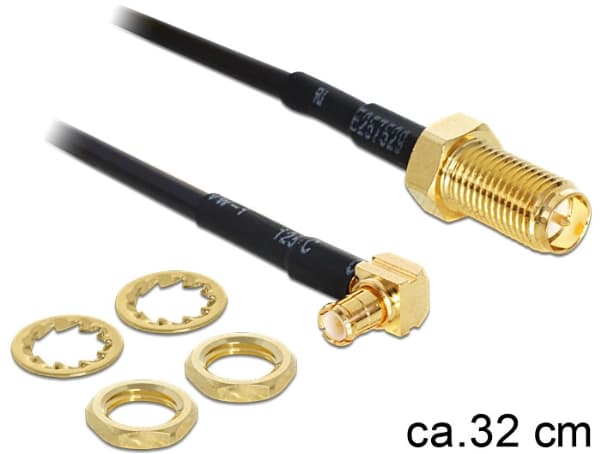 Delock Adapter RP-SMA Jack > MCX 90° Plug - Antenneadapter - RP-SMA (hunn) til MCX (hann) - 32 cm - svart