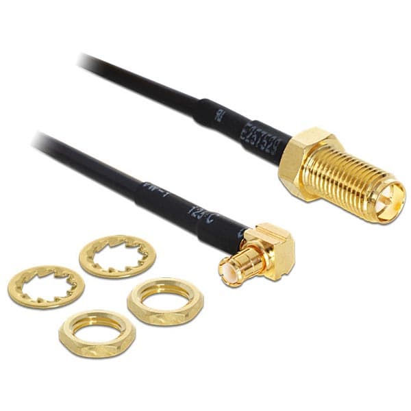 Delock Adapter RP-SMA Jack > MCX 90° Plug - Antenneadapter - RP-SMA (hunn) til MCX (hann) - 32 cm - svart