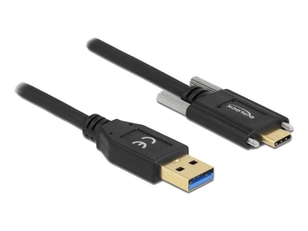 Delock - USB-kabel - USB typ A (hane) till 24 pin USB-C (hane) - USB 3.1 Gen 2 - 3 A - 1 m - tumskruvar - svart