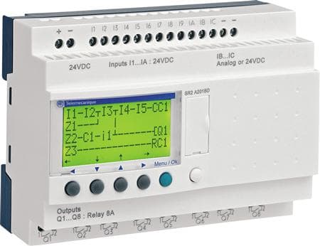 Zelio Logic SR2 Kompakti älykäs rele / ohjelmoitava ohjain 20 I/O:ta, 24 V DC, LCD-näytöllä, SR2A201BD, SR2A201BD