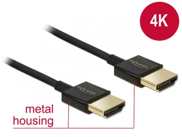 Delock Slim Premium - HDMI-kabel med Ethernet - HDMI hann til HDMI hann - 4.5 m - tredobbeltskjermet snodd ledningspar - svart - 4K-støtte