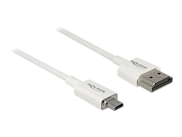 DeLOCK 85151, 2 m, HDMI-tyyppi A (vakio), HDMI-tyyppi D (mikro), 3840 x 2160 pikseliä, 3D, Valkoinen