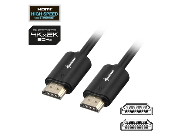 Sharkoon - HDMI-kabel med Ethernet - HDMI hann til HDMI hann - 3 m - skjermet - svart - 4K-støtte