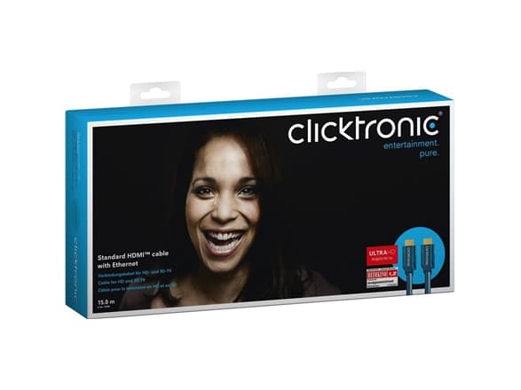 ClickTronic 15m High Speed HDMI, 15 m, HDMI-tyyppi A (vakio), HDMI-tyyppi A (vakio), 4096 x 2160 pikseliä, 3D, Sininen, Kulta