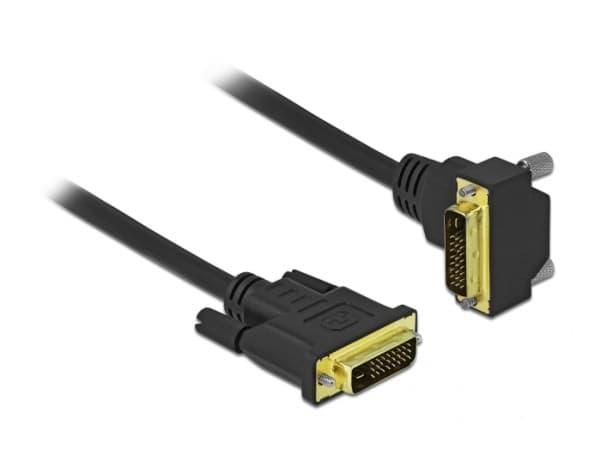 Delock - DVI-kabel - dubbel länk - DVI-D (hane) vinklad till DVI-D (hane) - 1 m - tumskruvar - svart