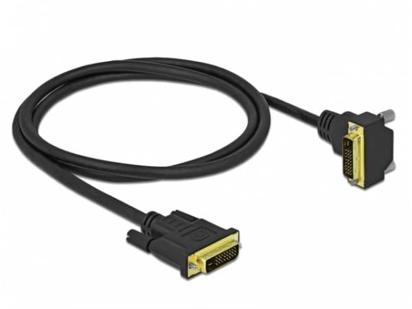 Delock - DVI-kabel - dubbel länk - DVI-D (hane) vinklad till DVI-D (hane) - 1 m - tumskruvar - svart