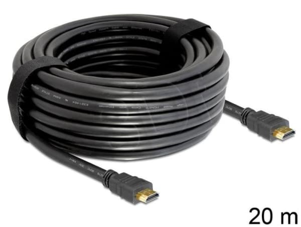DeLOCK 20m, HDMI - HDMI, 20 m, HDMI-tyyppi A (vakio), HDMI-tyyppi A (vakio), 4096 x 2160 pikseliä, 10,2 Gbit/s, Musta