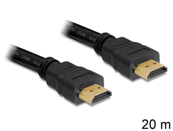 DeLOCK 20m, HDMI - HDMI, 20 m, HDMI-tyyppi A (vakio), HDMI-tyyppi A (vakio), 4096 x 2160 pikseliä, 10,2 Gbit/s, Musta