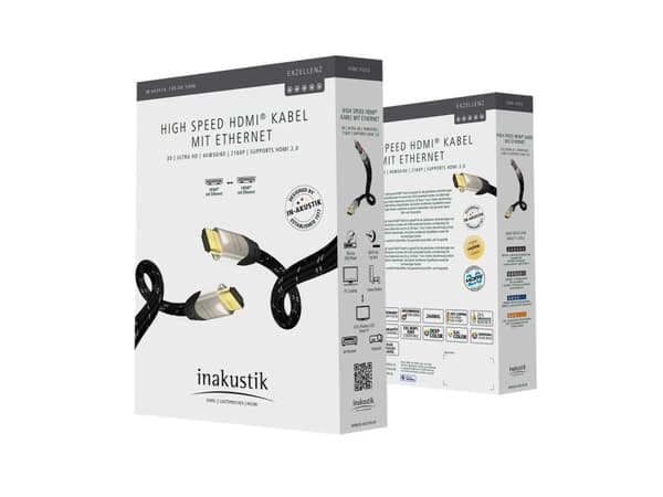 in-akustik Excellence - High Speed - HDMI-kabel - HDMI hann til HDMI hann - 3 m - skjermet - svart, sølv - solid, 4K-støtte