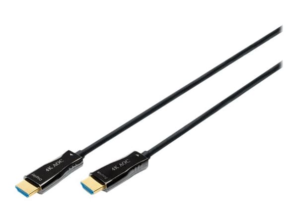 DIGITUS - Premium High Speed - HDMI-kabel med Ethernet - HDMI hann til HDMI hann - 30 m - dobbeltisolert - svart - 4K-støtte, aktiv optisk hybridkabe