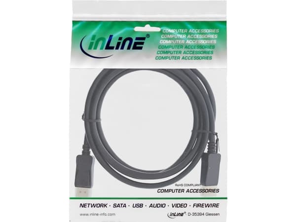 InLine 17201P, 1 m, DisplayPort, DisplayPort, Hankjønn, Hankjønn, 7680 x 4320 piksler
