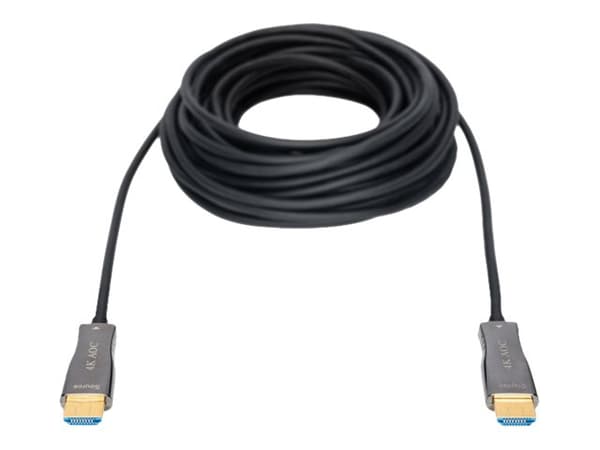 DIGITUS - Premium High Speed - HDMI-kabel med Ethernet - HDMI hann til HDMI hann - 15 m - dobbeltisolert - svart - 4K-støtte, aktiv optisk hybridkabe