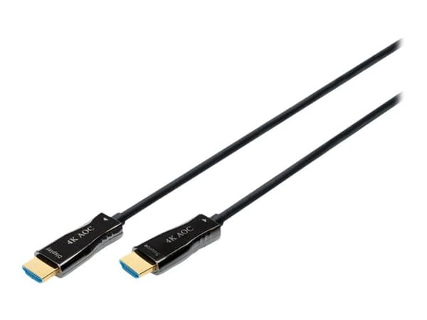 DIGITUS - Premium High Speed - HDMI-kabel med Ethernet - HDMI hann til HDMI hann - 15 m - dobbeltisolert - svart - 4K-støtte, aktiv optisk hybridkabe