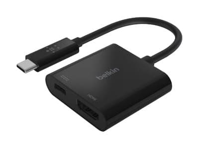 Belkin USB-C to HDMI + Charge Adapter - Videokort - 24 pin USB-C hane till HDMI, USB-C (enbart ström) hona - svart - stöd för 4K, USB Power Delivery