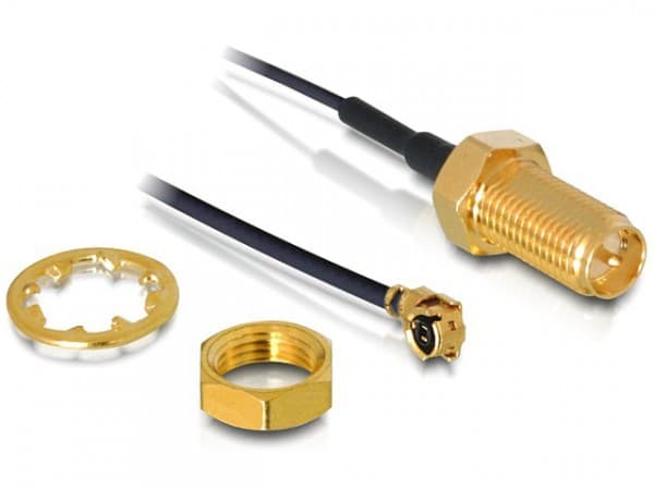 DeLock HF RP-SMA antennetilkobling for installasjon - antennetilkobling - I-PEX (M) - RP-SMA (W) - 50 cm - svart (88408)