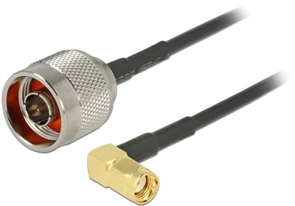 Delock - Antennekabel - N-kontakt plugg rett til RP-SMA plugg vinklet - 30 cm - koaksial - svart