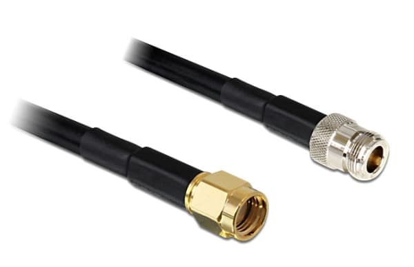 Delock - Antennekabel - RP-SMA (hann) til N-kontakt (hunn) - 1 m - LMR-195 - svart