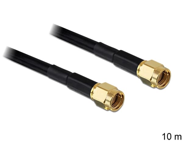 Delock - Antennekabel - RP-SMA (hann) til RP-SMA (hann) - 10 m - LMR-195 - svart