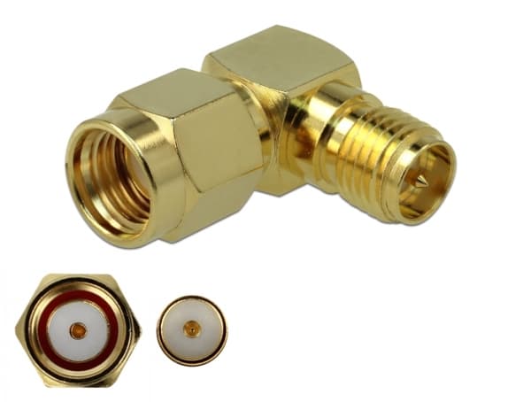 Delock - Antenneadapter - RP-SMA (R) vinklet til RP-SMA (P) rett
