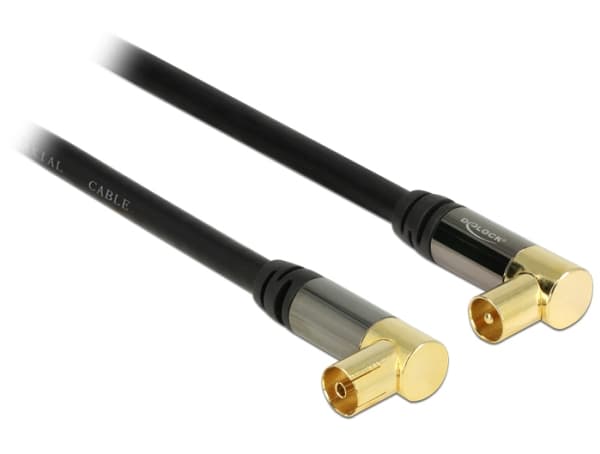 Delock - Antennekabel - UHF-kontakt hunn til UHF-kontakt hann - 2 m - koaksial - svart - vinkelkontakt