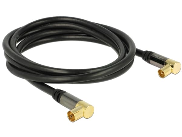 Delock - Antennekabel - UHF-kontakt hunn til UHF-kontakt hann - 2 m - koaksial - svart - vinkelkontakt