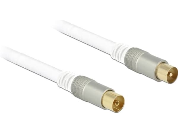 Delock Premium - Antennkabel - IEC-kontakt hona till IEC-kontakt kontakt - 1 m - fyrdubbelt skärmad koaxial - 120 dB - vit