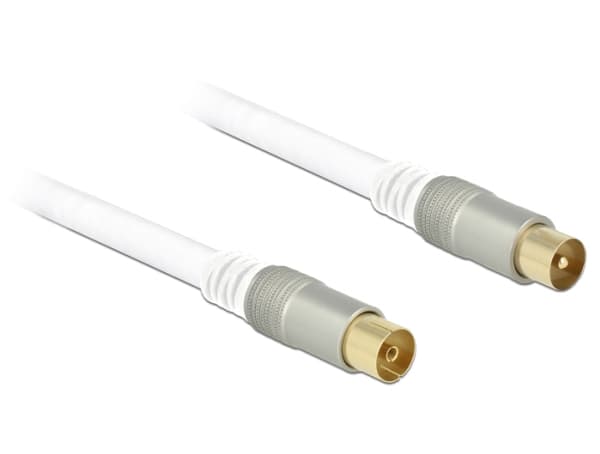 Delock Premium - Antennkabel - IEC-kontakt hona till IEC-kontakt kontakt - 1 m - fyrdubbelt skärmad koaxial - 120 dB - vit