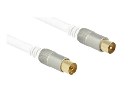 Delock Premium - Antennkabel - IEC-kontakt hona till IEC-kontakt kontakt - 1 m - fyrdubbelt skärmad koaxial - 120 dB - vit