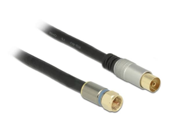 Delock Premium - Antennekabel - IEC-kobling hunn til F-kopling hann - 5 m - firedobbelt-skjermet koaksial - 120 dB - svart