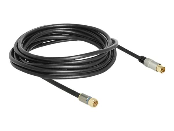 Delock Premium - Antennekabel - IEC-kobling hunn til F-kopling hann - 5 m - firedobbelt-skjermet koaksial - 120 dB - svart