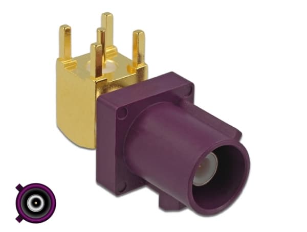 DeLOCK 89775, FAKRA D, Hanstik, 90°, Guld, Guld, Rustfrit stål, Violet, Messing, Bronze, Nikkel, Plast