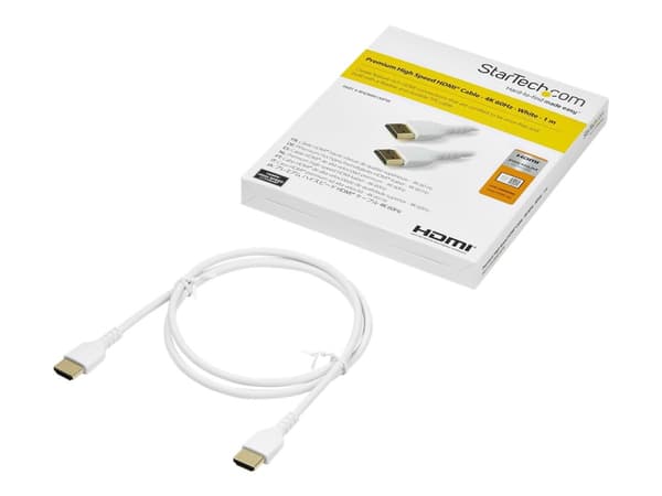 StarTech.com RHDMM1MPW HDMI-kabel (4K 60Hz, 1m, høyhastighet, HDMI 2.0, TPE-kabel, med Ethernet, robust, aramidfiber) hvit - Premium høyhastighets HD