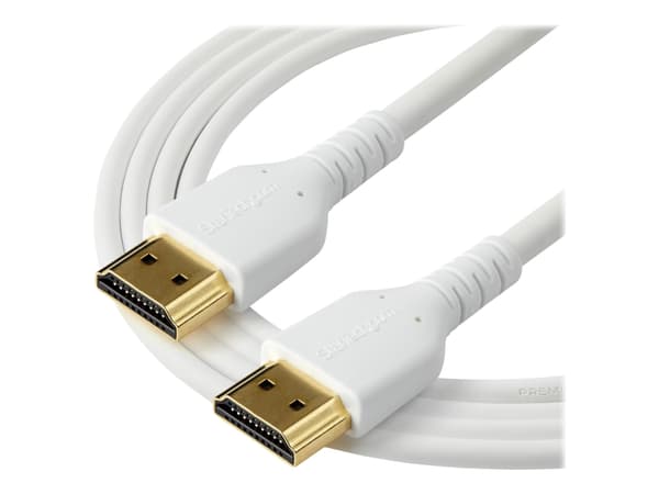 StarTech.com RHDMM1MPW HDMI-kabel (4K 60Hz, 1m, høyhastighet, HDMI 2.0, TPE-kabel, med Ethernet, robust, aramidfiber) hvit - Premium høyhastighets HD