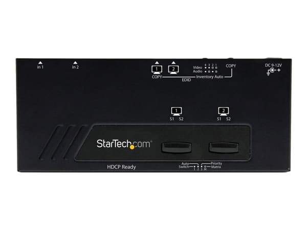 StarTech.com 2x2 HDMI Matrix Switch with Remote - 1080p Automatic & Priority Switcher - Video Wall Auto Selector Splitter Box - Audio Out (VS222HDQ)