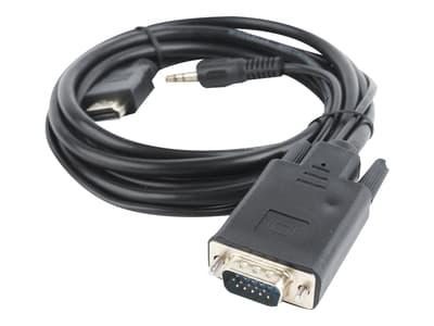 Cablexpert A-HDMI-VGA-03-6 - Adapter cable - HDMI hann til HD-15 (VGA), ministereojakk hann - 1.8 m - svart - tommelskruer, 1080p-støtte